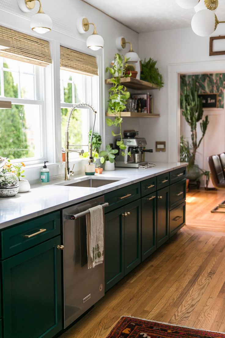 Mid-Century Modern Green and White Kitchen