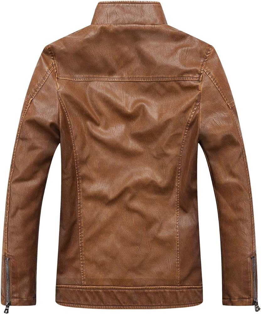 6. chouyatou Men's Vintage Stand Collar Pu Leather Jacket