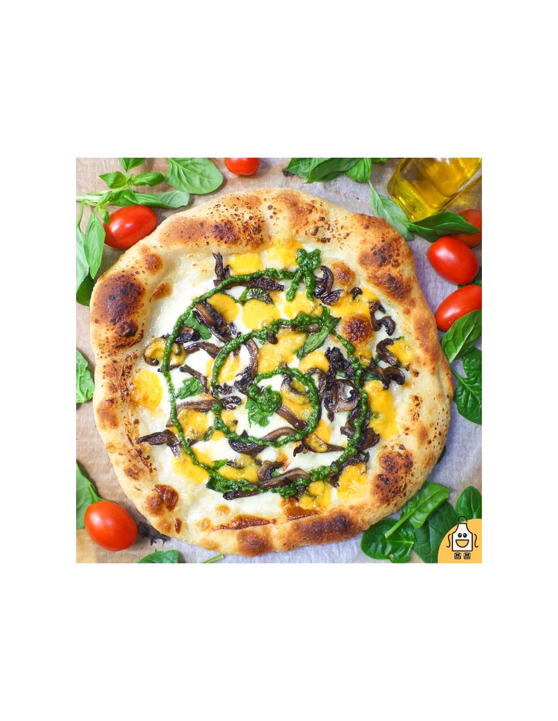 Pizza de setas y pesto