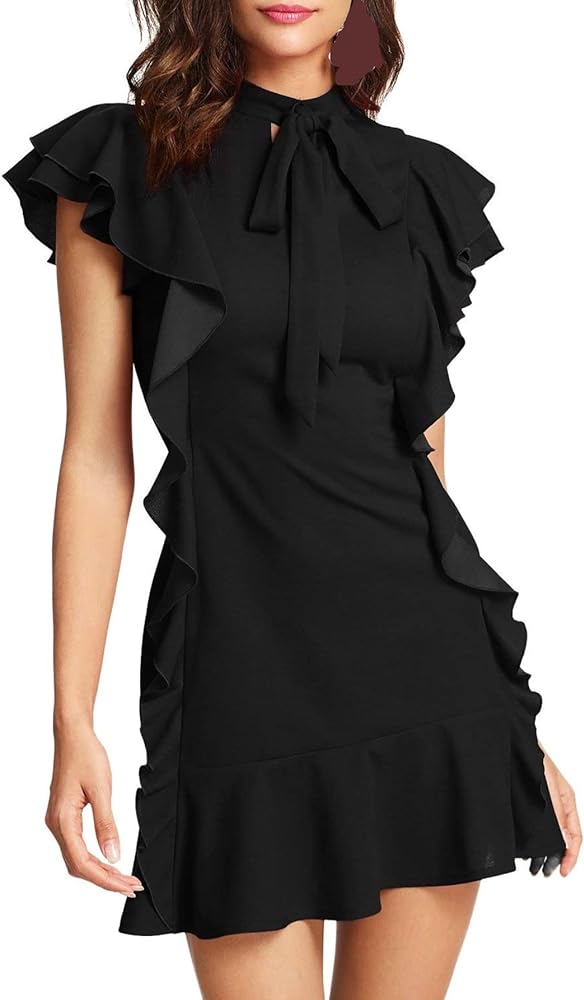 5. Floerns Women's Tie Neck Ruffle Hem Blouse