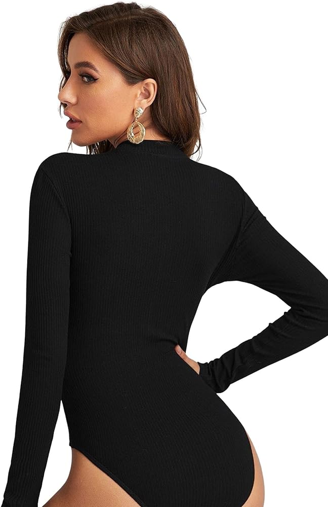 6. Romwe Women's Sleeveless Mock Neck Rib Knit Bodysuit