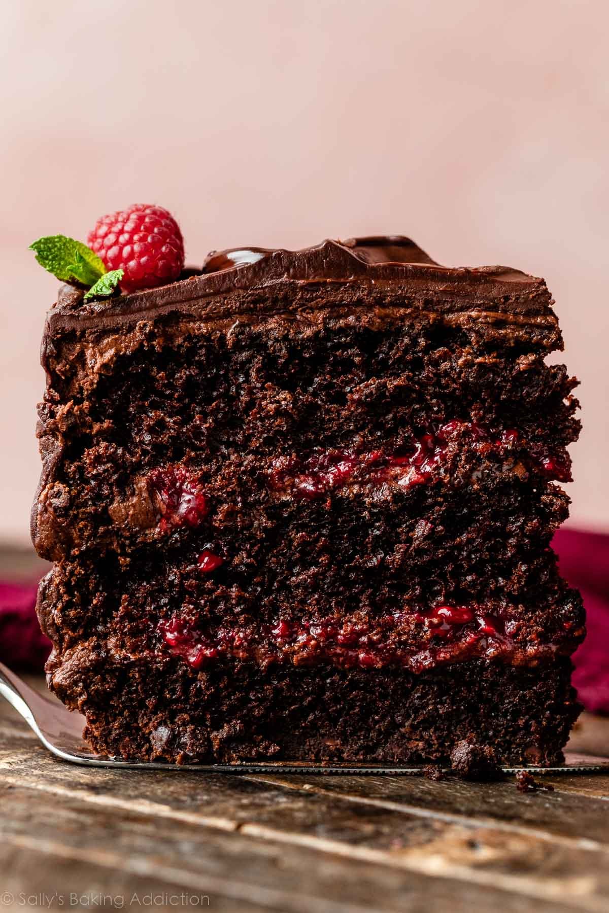 Peanut Butter Chocolate Cake with Raspberry Sauce