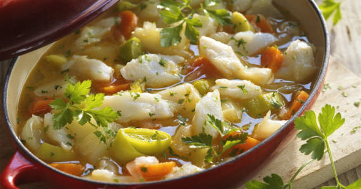 Porrusalda con pescado blanco