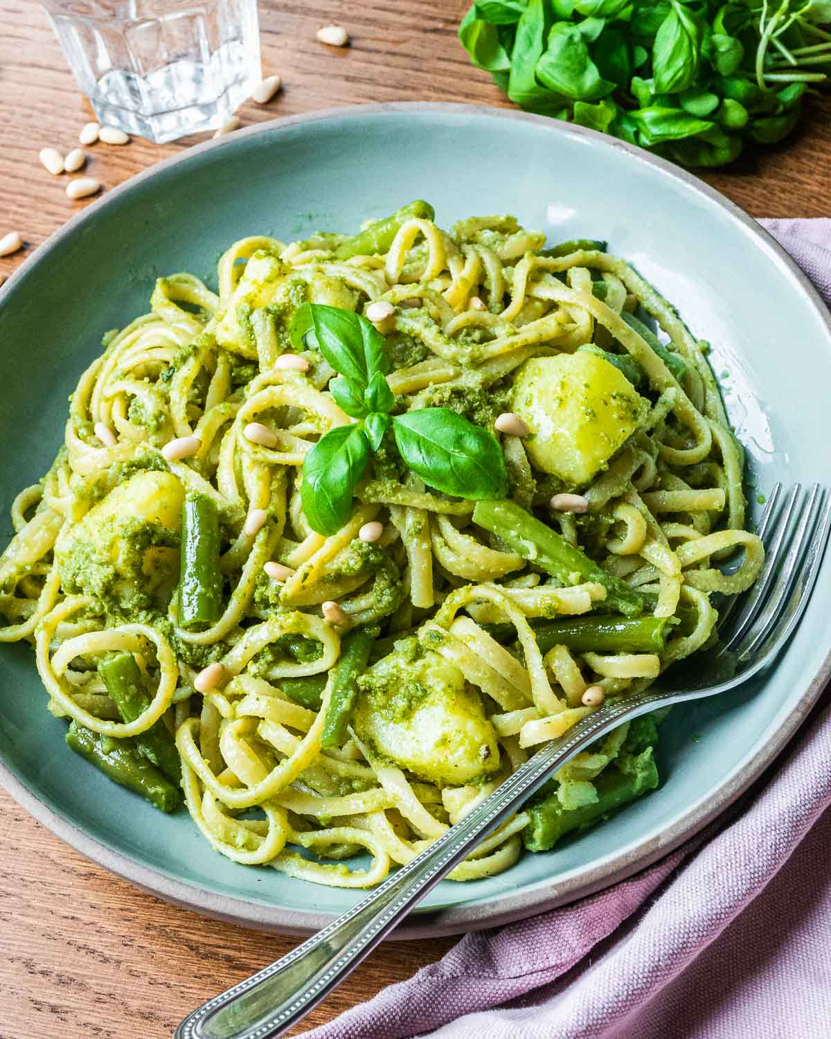 Trenette al Pesto con Patatas y Judías Verdes