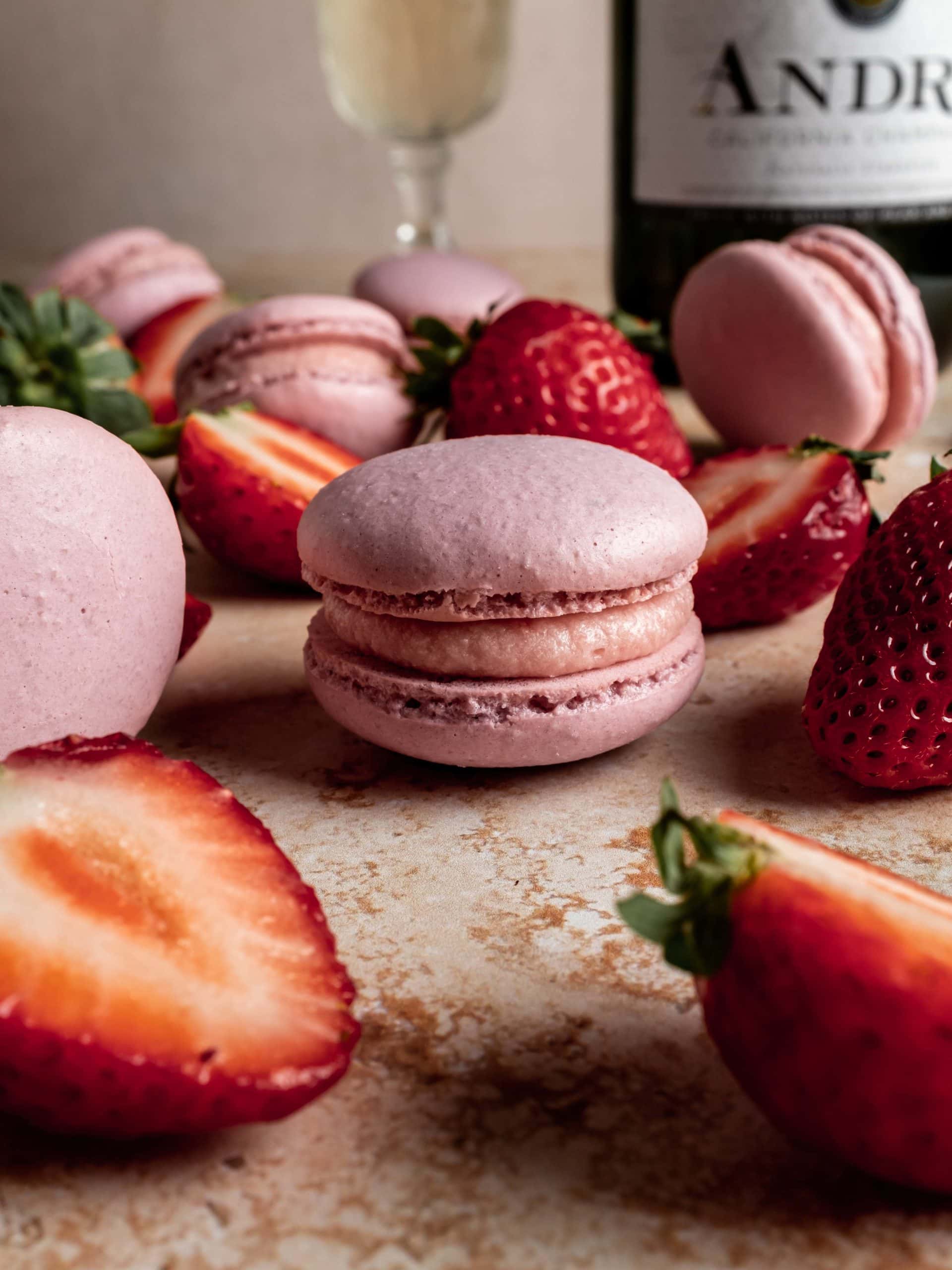 Strawberry Champagne Macarons