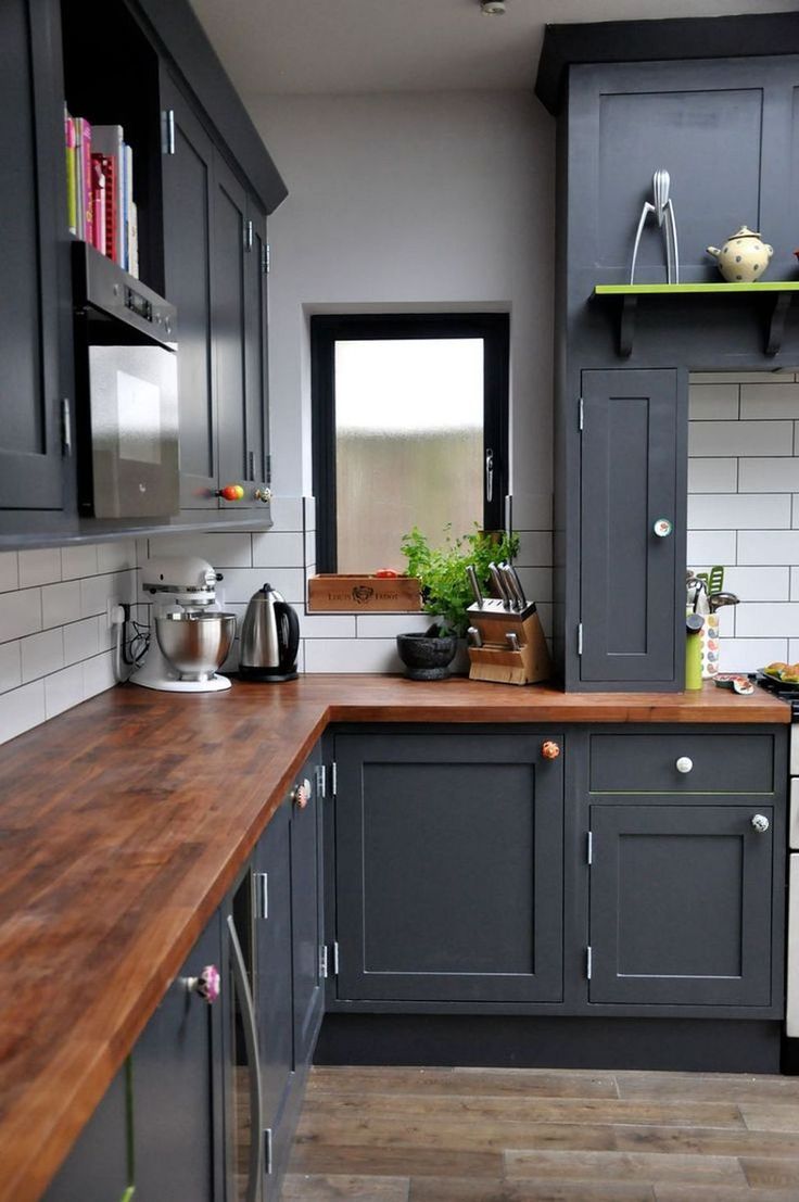 Industrial Gray Kitchen with Soapstone and Butcher Block Island