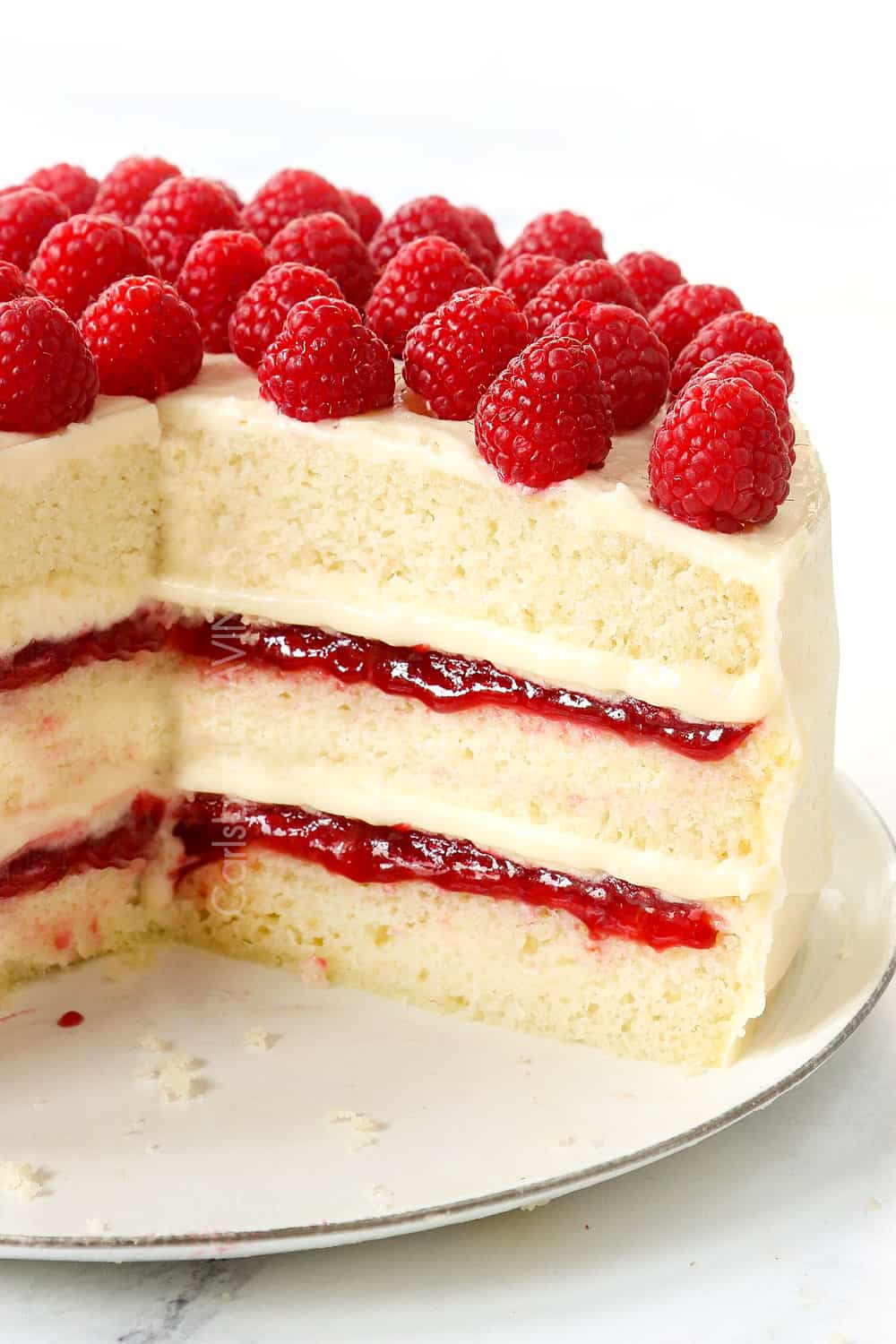 White Chocolate Raspberry Cake with Lemon Cream Cheese Frosting
