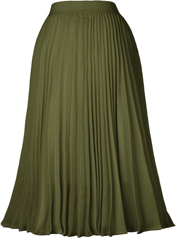 Kate Kasin Women's High Waist Pleated A-Line Swing Skirt