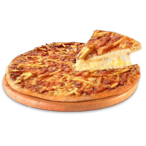 Pizza de patatas y bacon con pimiento rojo