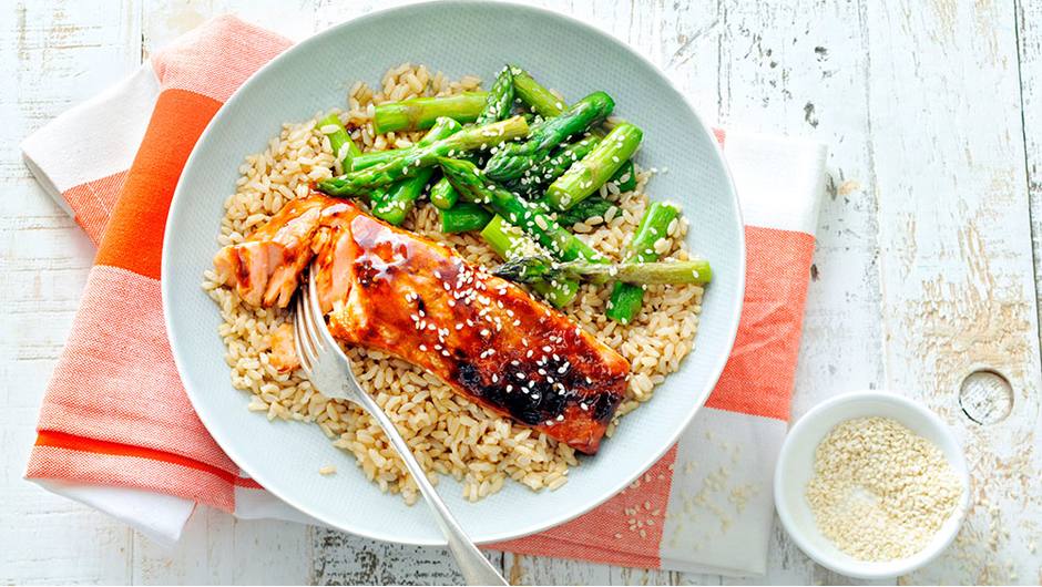 Salmon and Asparagus Rice Bowl