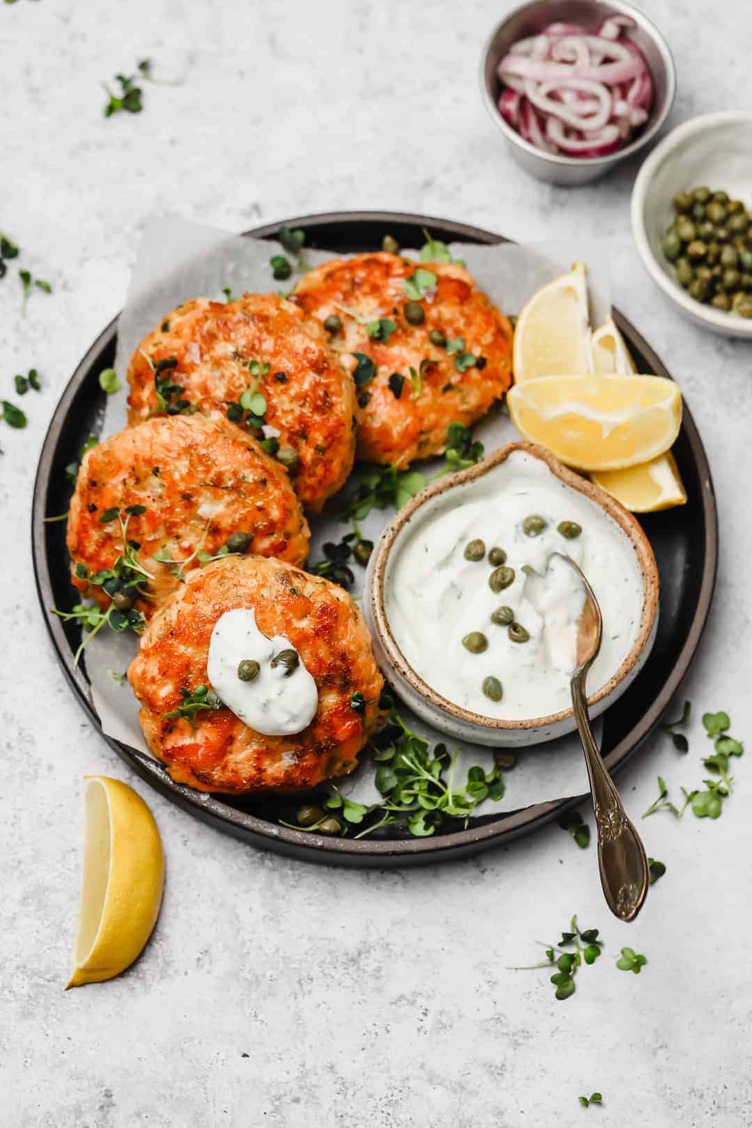 Salmon Cakes with Greek Yogurt Sauce