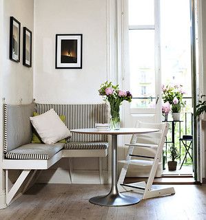 Eclectic White Kitchen with Retro Diner Booth
