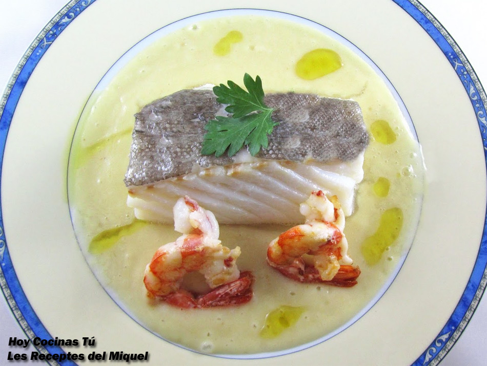 Porrusalda con gambas al ajillo