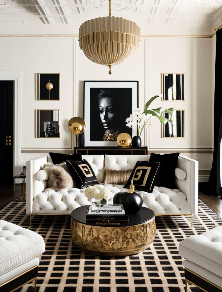Glamorous Black and White Kitchen with a Touch of Gold