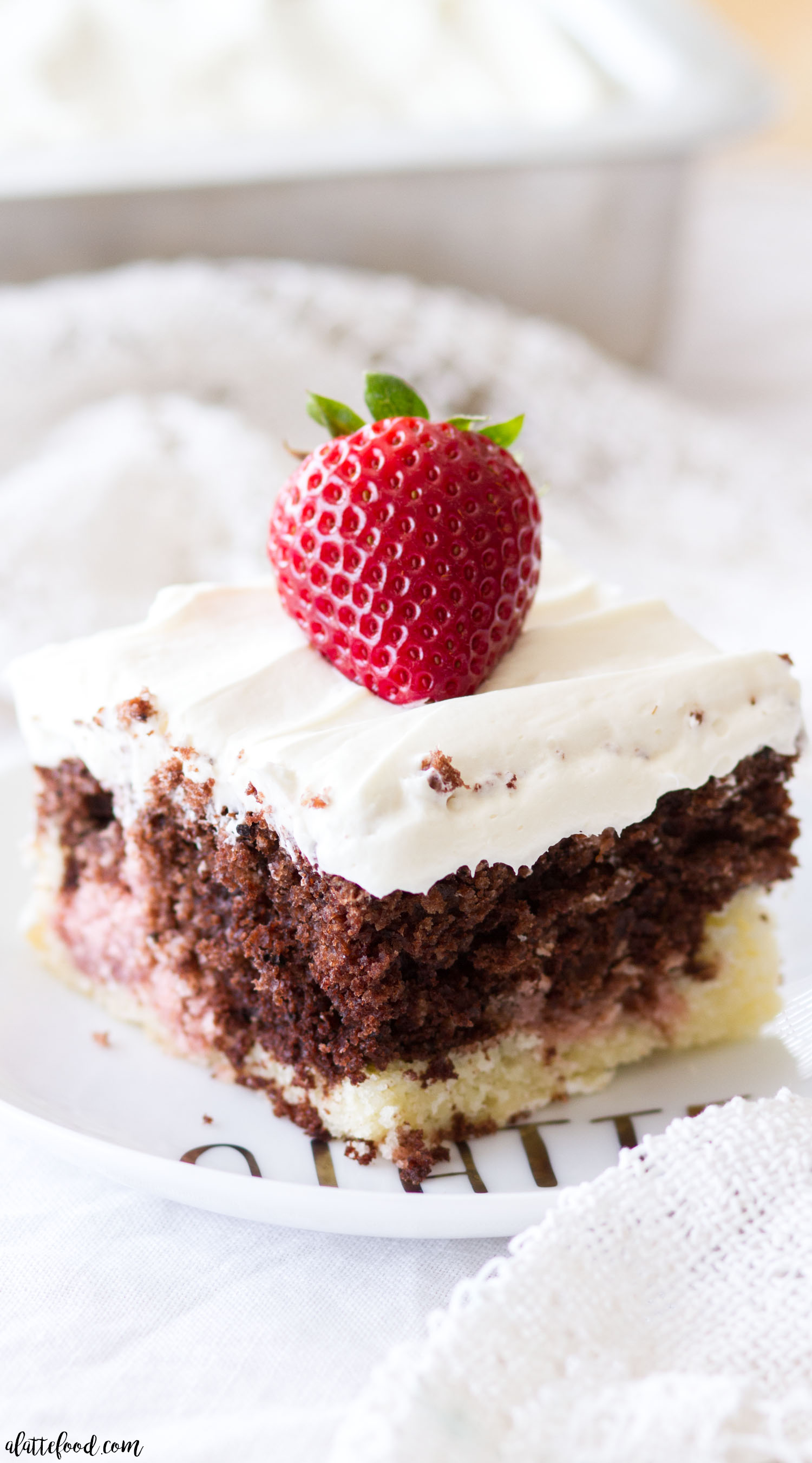 Neapolitan Layer Cake with Whipped Cream Frosting