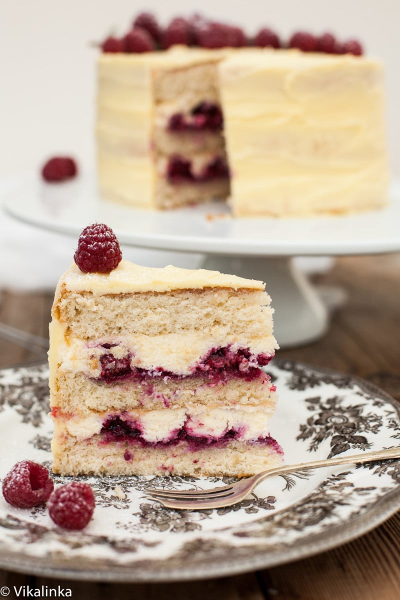 White Chocolate Raspberry Layer Cake with Mascarpone Frosting