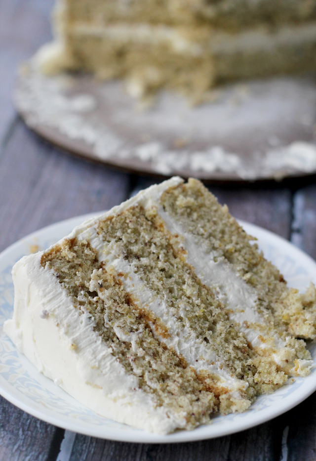 Pistachio Cake with Honey Buttercream Frosting