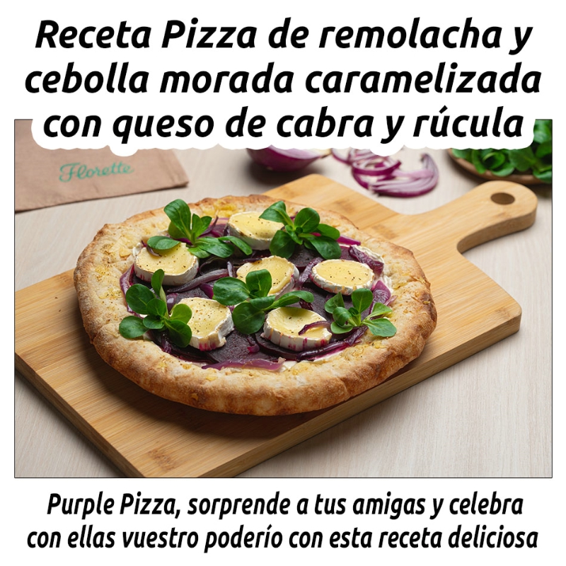 Pizza de jamón y rúcula con masa de remolacha