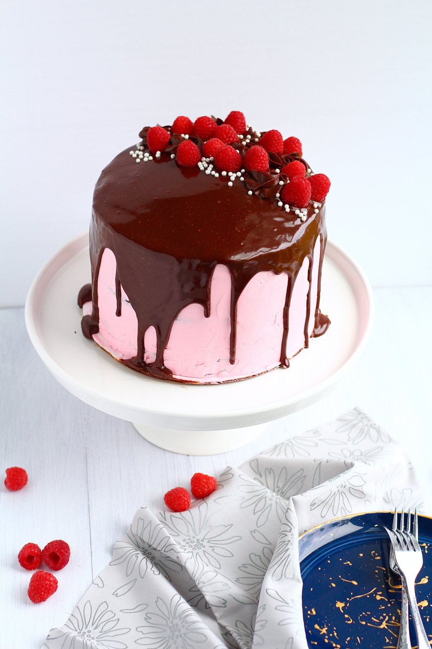 Chocolate Raspberry Truffle Cake with Raspberry Buttercream