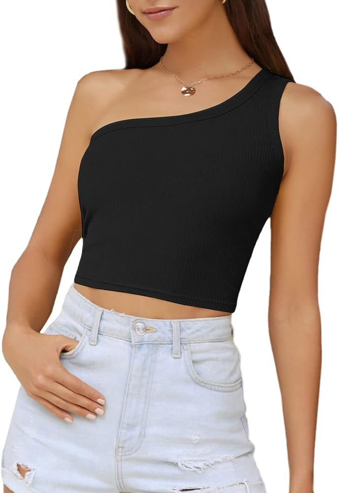 6. Verdusa Women's One Shoulder Short Sleeve Crop Top
