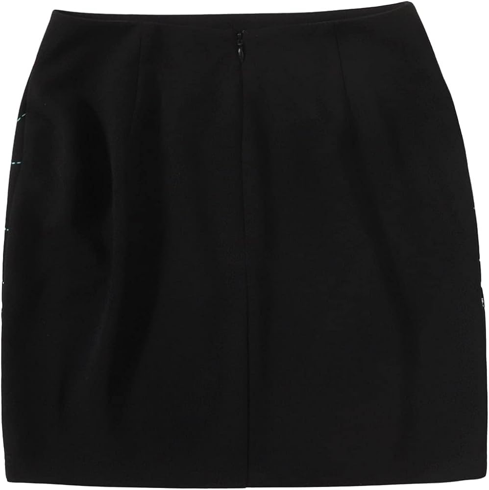 10. SheIn Women's Casual Floral Embroidered Bodycon Pencil Mini Skirt