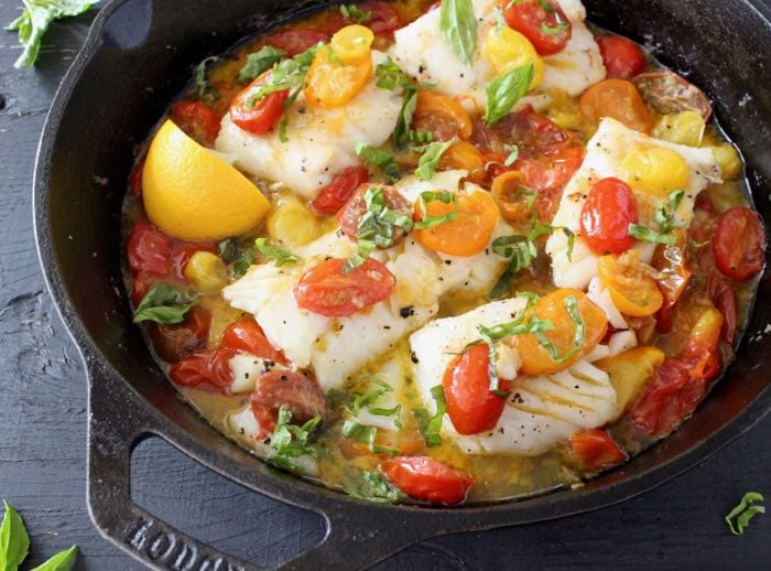 Halibut with Garlic and White Wine Sauce
