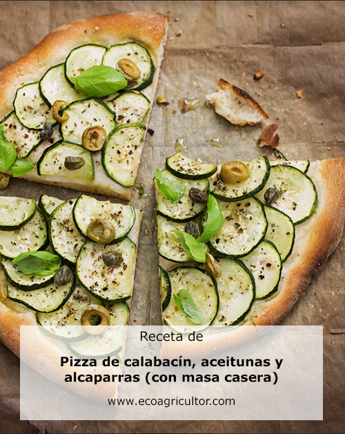 Pizza de aceitunas y alcaparras con masa de espelta