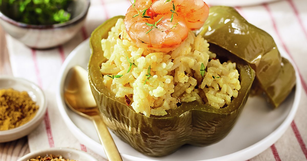 Pimientos rellenos de marisco al curry