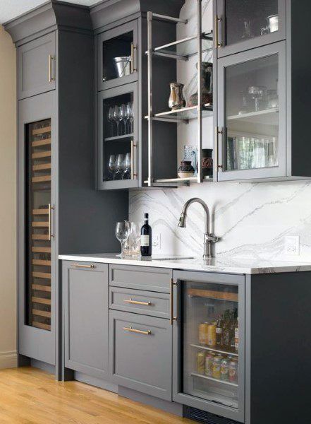 Farmhouse Gray Kitchen with Built-in Home Brewery