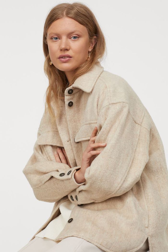 7. H&M Women's Cream Faux Leather Jacket