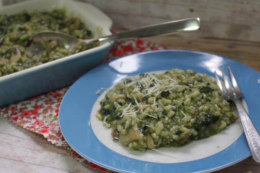 Risotto de espinacas y champiñones