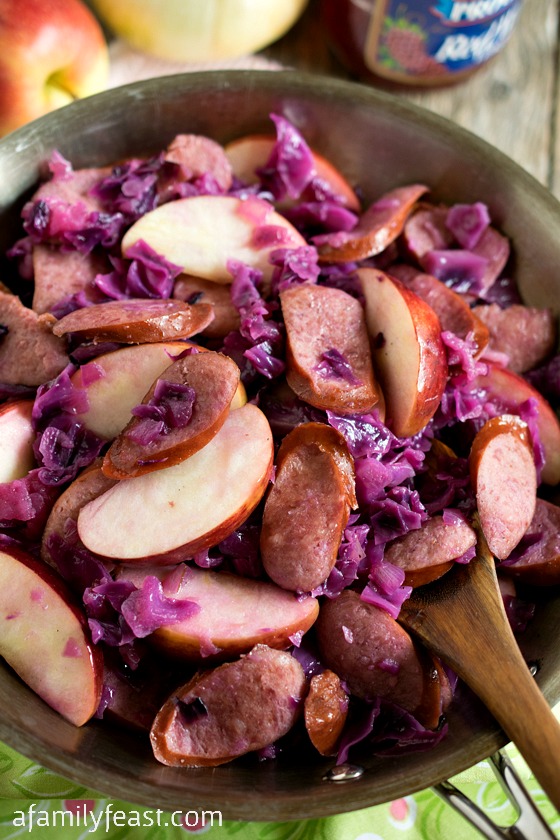 Kielbasa and Red Cabbage Skillet
