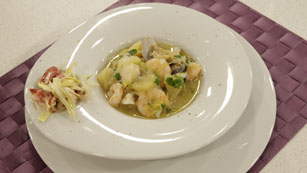 Receta de Porrusalda con mariscos