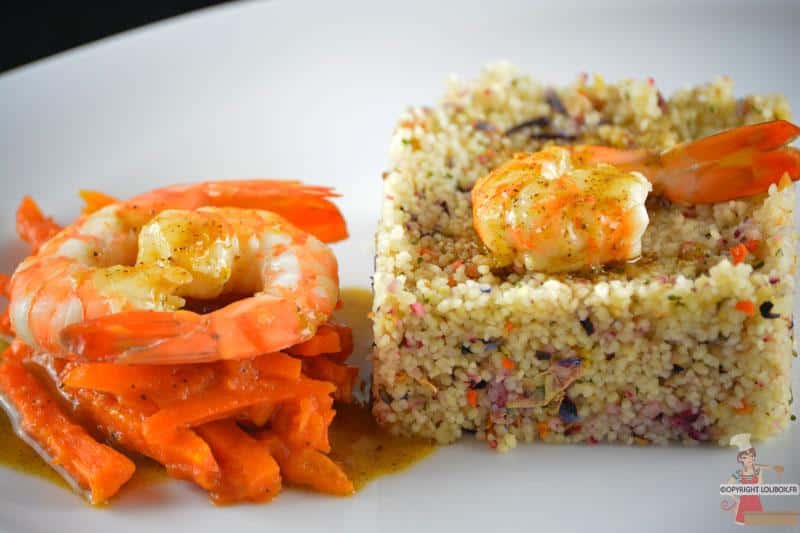 Gambas a la plancha con salsa de naranja y jengibre