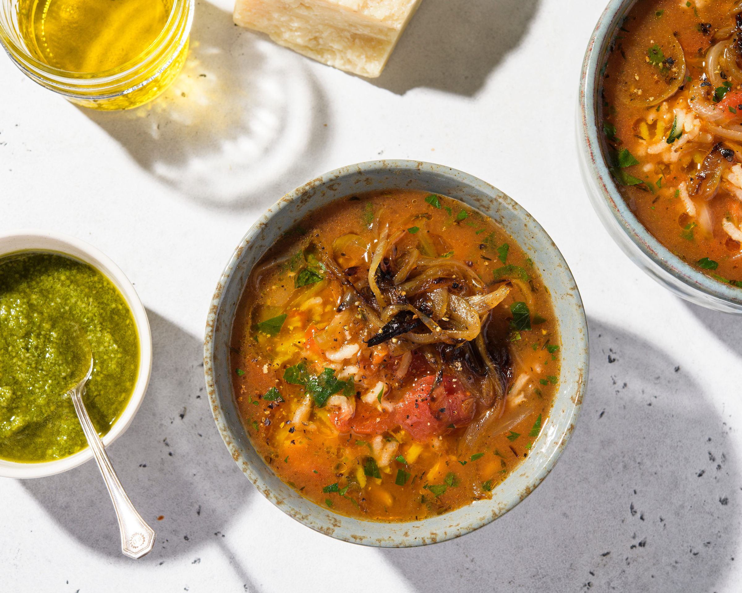 Tomato Rice Soup with Basil Pesto