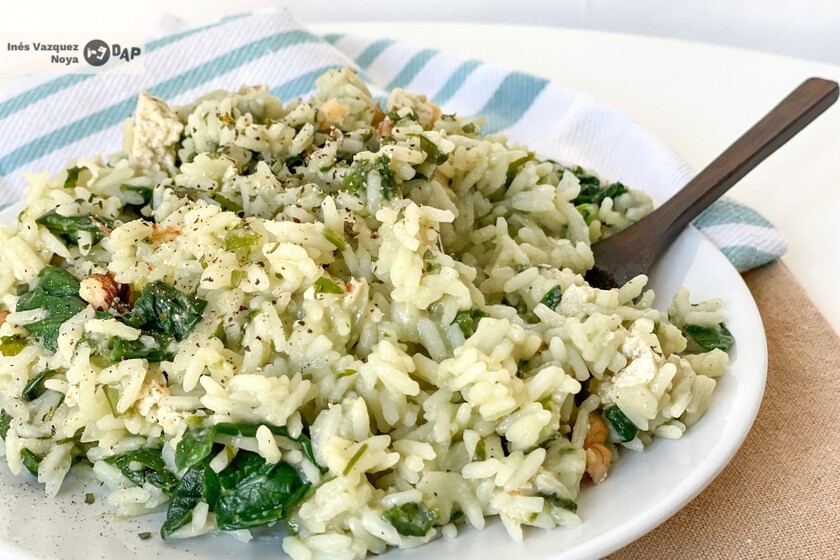 Risotto de espinacas y queso feta