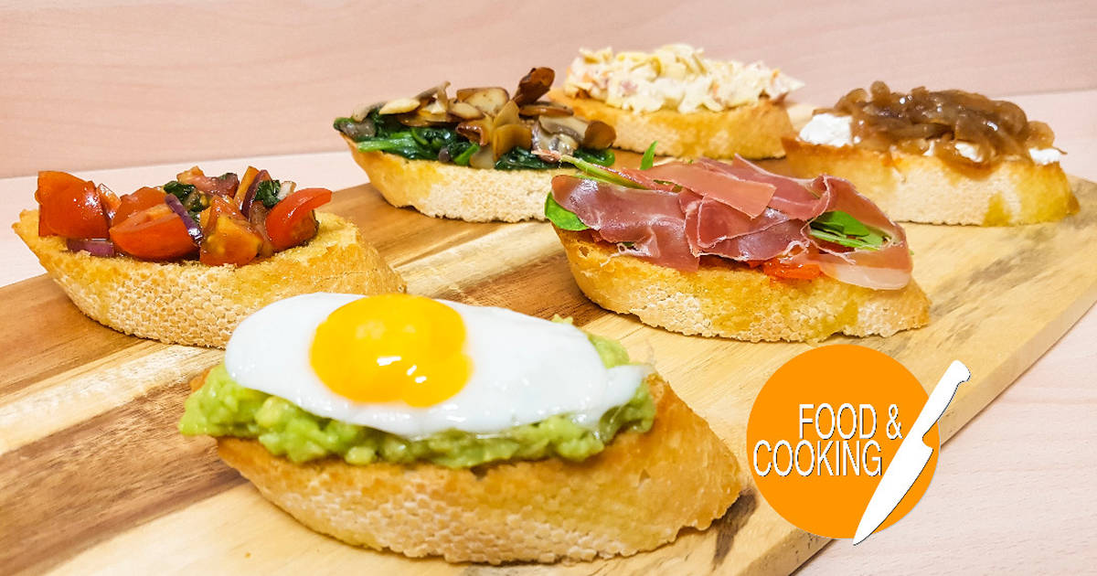 Bruschetta de champiñones y cebolla caramelizada