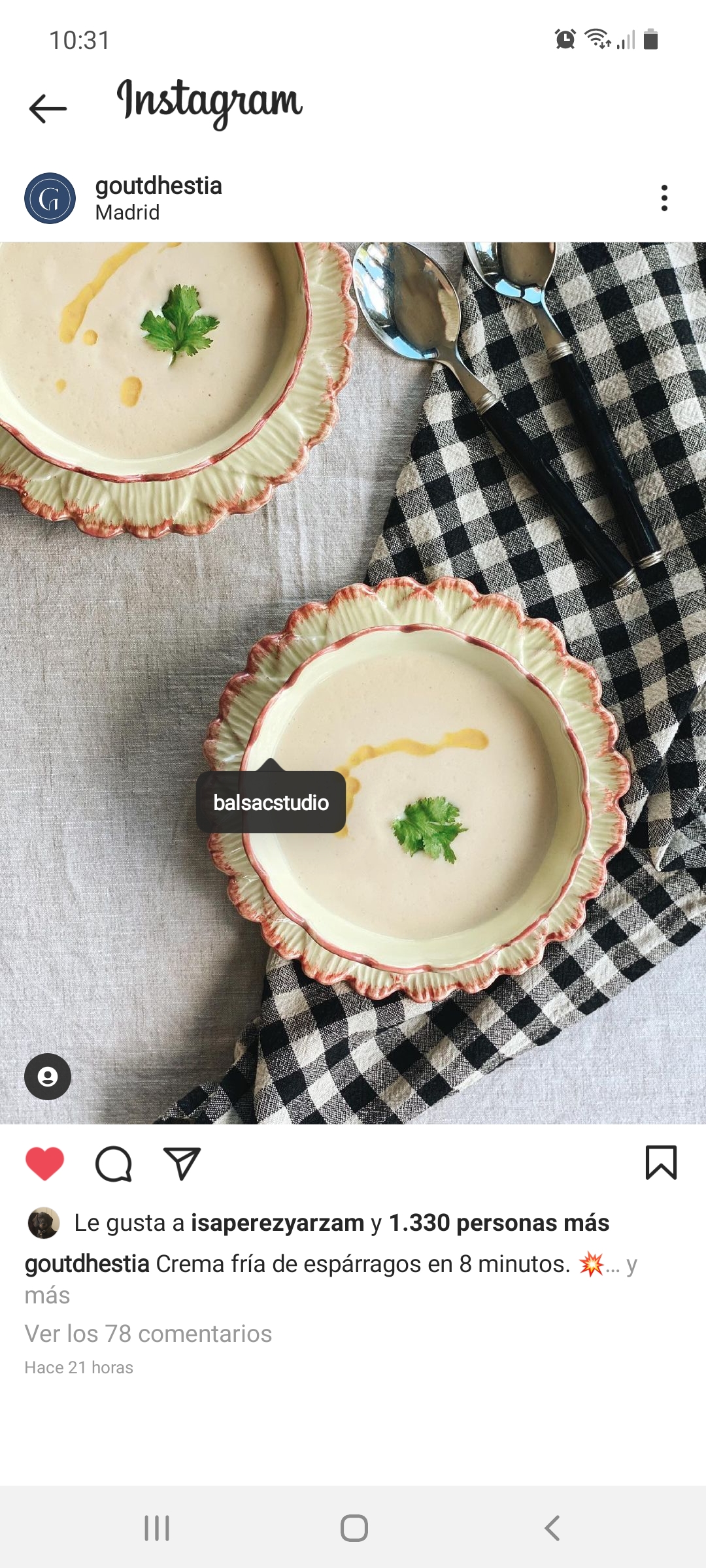 Crema fría de espárragos.