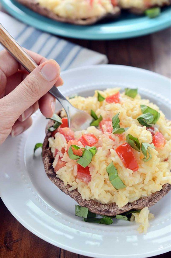 Tomato Rice Stuffed Mushrooms