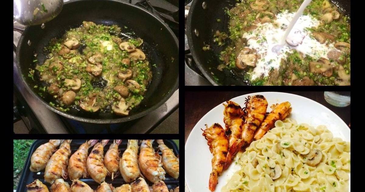 Gambas a la plancha con salsa de curry y coco