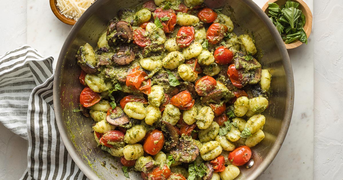 Pesto Gnocchi with Roasted Tomatoes