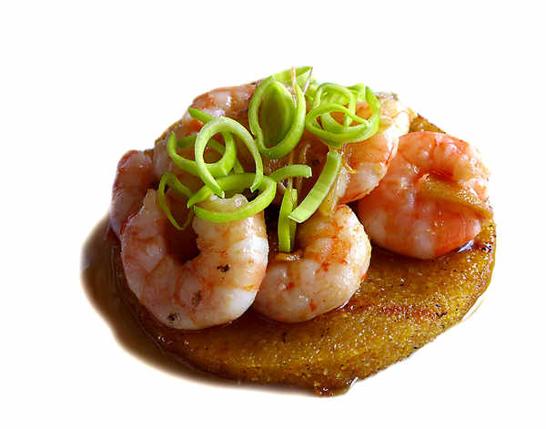 Polenta con gambas y ajo