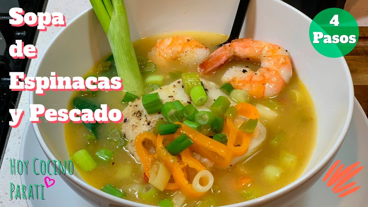 Sopa de pescado con espinacas