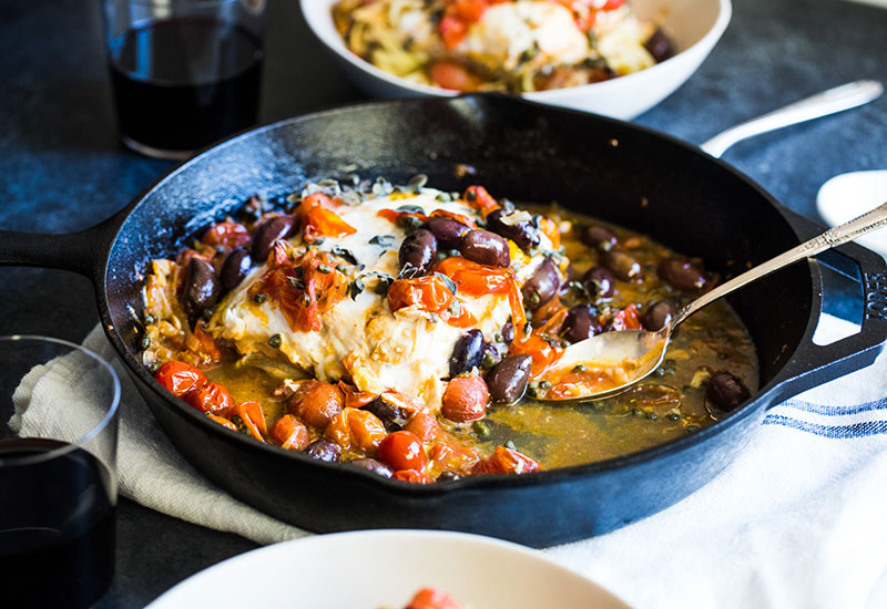 Halibut with Tomatoes and Olives