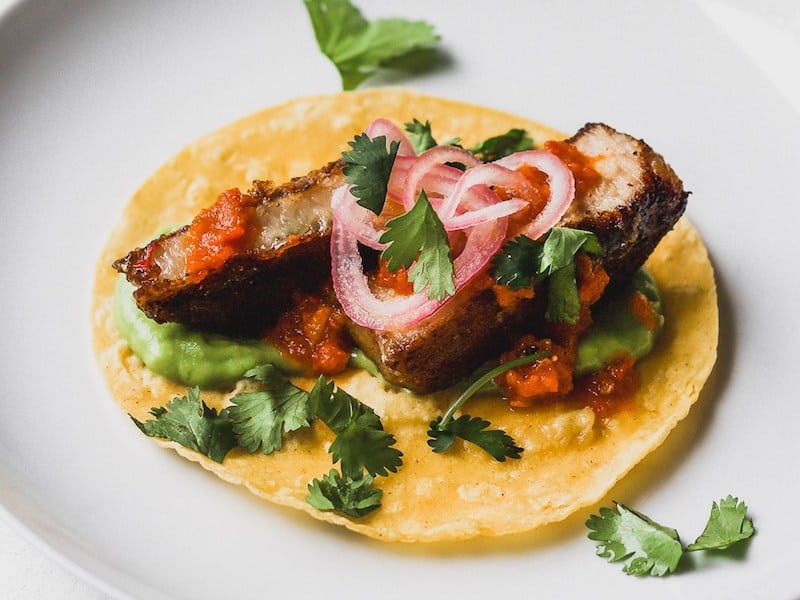 Pork Belly Tacos with Avocado Salsa