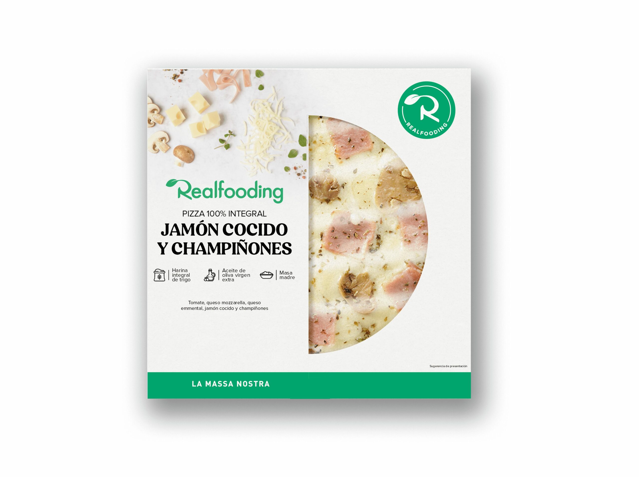 Pizza de jamón cocido y champiñones