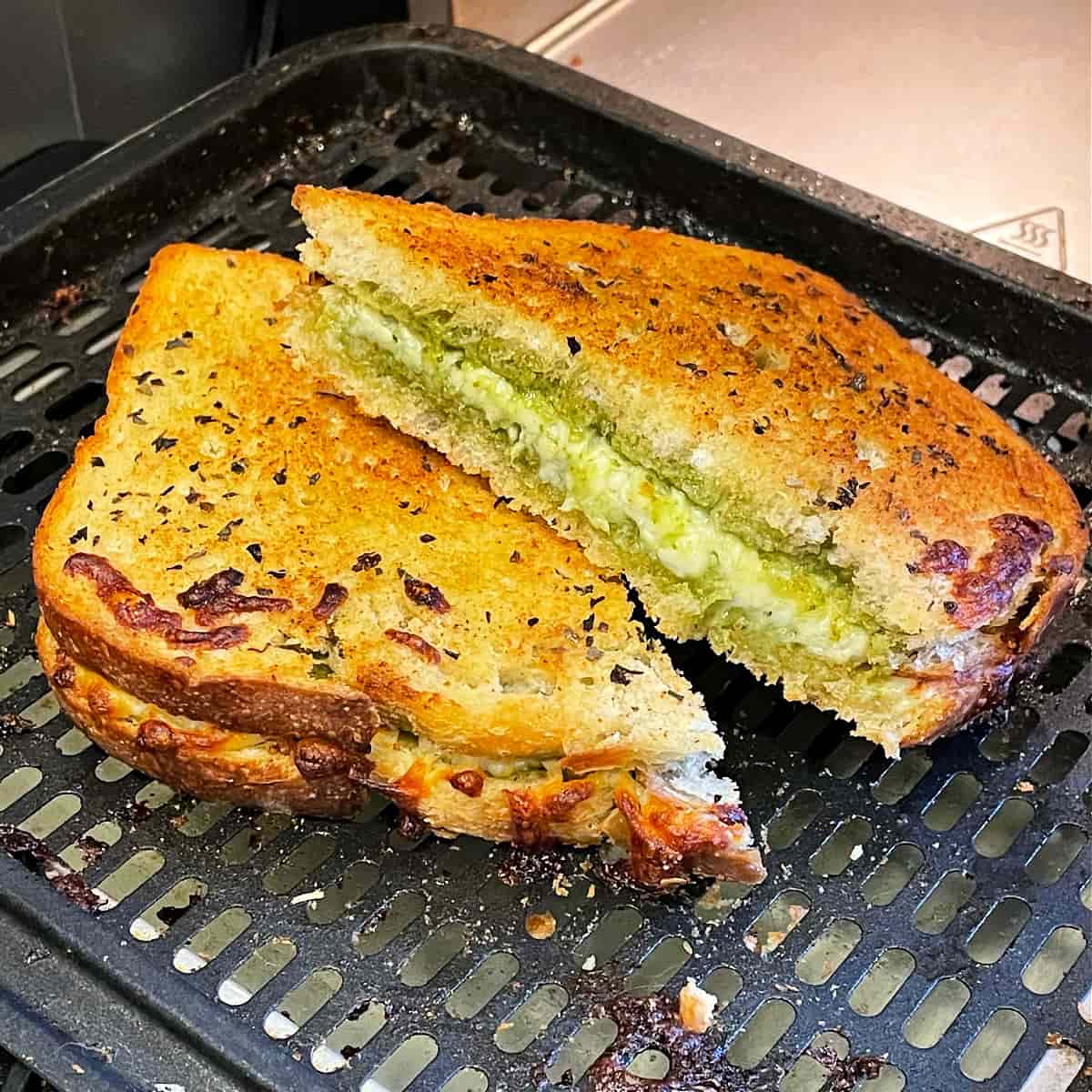 Pesto and Mozzarella Air Fryer Grilled Cheese