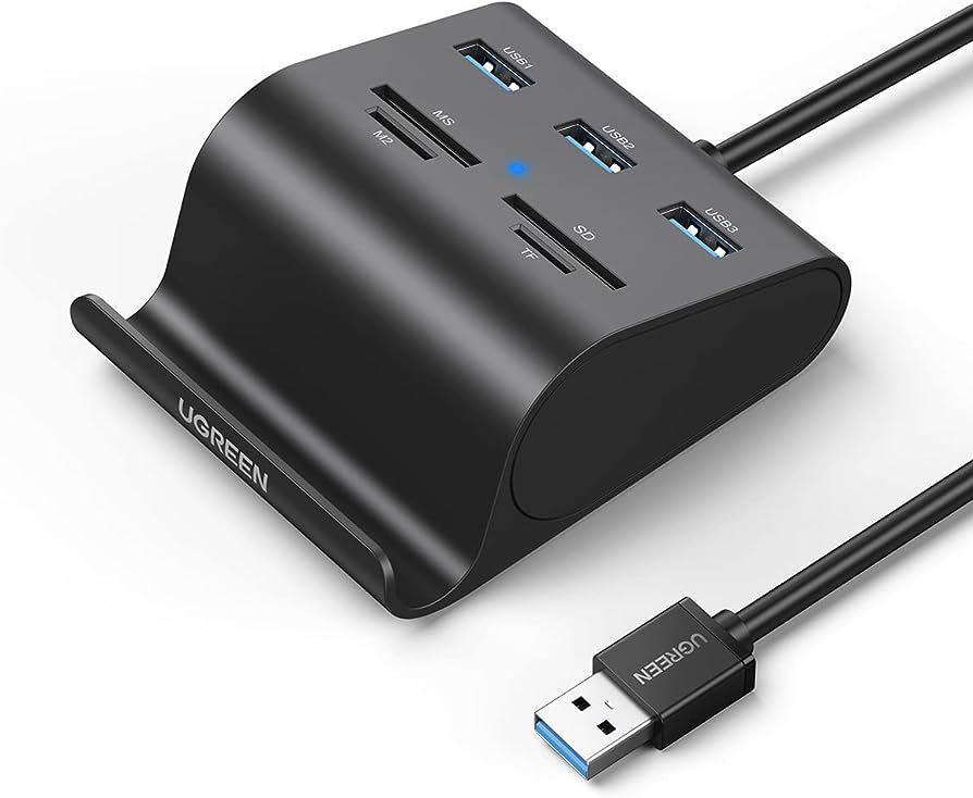 UGREEN USB Card Reader USB 3.0 Hub 3 Ports with SD TF MS M2 Card Adapter