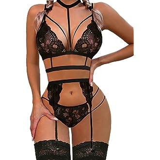 Floral Lace Bridal Garter Belt and Stockings Set