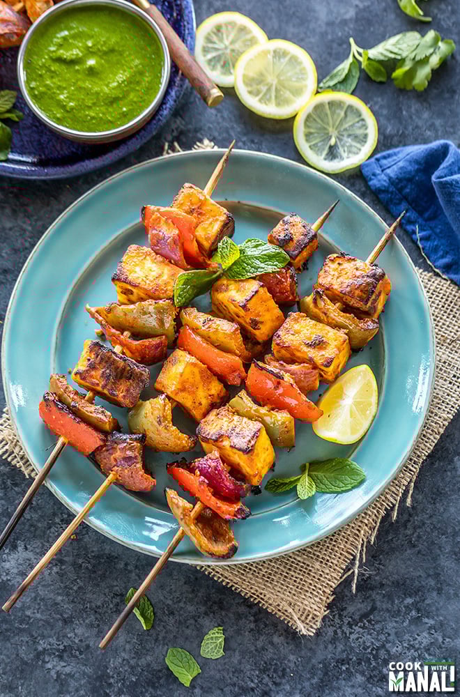 Indian Paneer Tikka Skewers